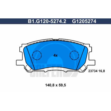 Колодки тормозные дисковые для LEXUS RX(GSU3#,MCU3#,MHU3#) <b>GALFER B1.G120-5274.2 / G1205274</b>