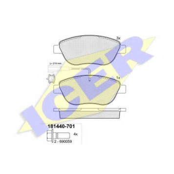 Колодки тормозные дисковые для CHRYSLER DELTA / FIAT BRAVO, DOBLO, LINEA, MULTIPLA, PUNTO, STILO Multi, STILO / LANCIA DELTA / OPEL COMBO <b>ICER 181440-701 / 23708</b>