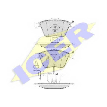 Колодки тормозные дисковые для AUDI A4(8D2, 8E2, 8E5, 8EC, 8ED, 8H7, 8HE, B5, B6, B7), A6(4F2, 4F5, 4FH, C6), A8(4E#) <b>ICER 181654 / 23763</b>