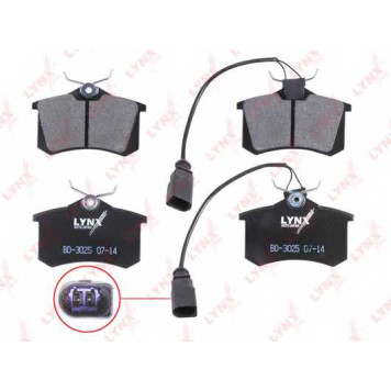 Колодки тормозные дисковые задний для FORD GALAXY(WGR) / VW SHARAN(7M6, 7M8, 7M9), TRANSPORTER(70XA, 70XB, 70XC, 70XD, 7DB, 7DK, 7DW) <b>LYNXauto BD-3025</b>-1
