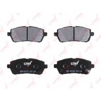 Колодки тормозные дисковые передний для DAIHATSU COO, MATERIA(M4#), SIRION(M3#) / FORD FIESTA / MAZDA 2(DE) / SUBARU JUSTY / SUZUKI SWIFT(FZ,NZ) <b>LYNXauto BD-5123</b>-1