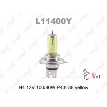 Лампа накаливания H4 12В 100/80Вт LYNXauto YELLOW L11400Y