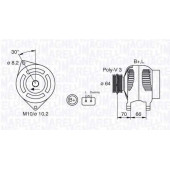 Генератор 105А для DACIA LOGAN / RENAULT CLIO, KANGOO, KANGOO Express, LAGUNA, THALIA <b>MAGNETI MARELLI 063310506010 / MAN956</b>