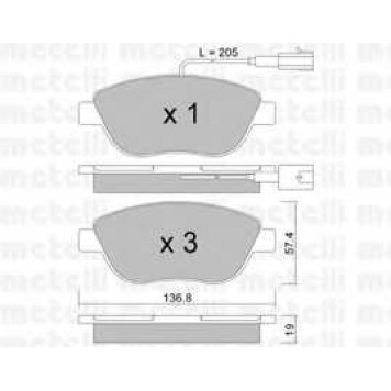 Колодки тормозные дисковые для CITROEN NEMO / FIAT BRAVO, DOBLO, DUCATO, FIORINO, LINEA, MULTIPLA, PUNTO, QUBO, STILO Multi, STILO / LANCIA DELTA / OPEL COMBO / PEUGEOT BIPPER <b>METELLI 22-0322-0</b>