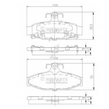 Колодки тормозные дисковые для AUDI A6(4B2,C5) / DAEWOO KORANDO(KJ), MUSSO(FJ) / SSANGYONG KORANDO(K4,KJ), MUSSO(FJ) / SUZUKI JIMNY(FJ) <b>NIPPARTS J3610400</b>