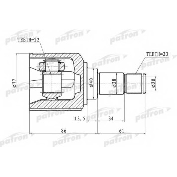 Шарнирный комплект приводного вала PATRON PCV1071
