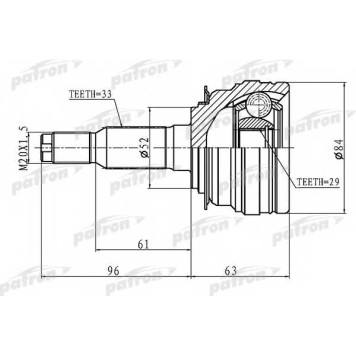 Шарнирный комплект приводного вала PATRON PCV1095