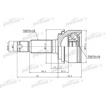 Шарнирный комплект приводного вала PATRON PCV1343