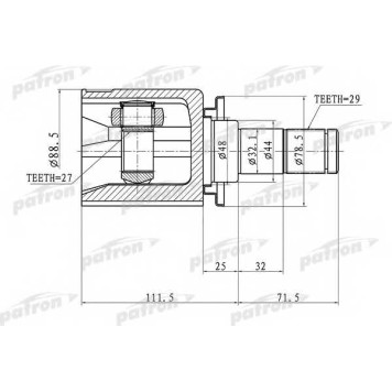 Шарнирный комплект приводного вала PATRON PCV1358