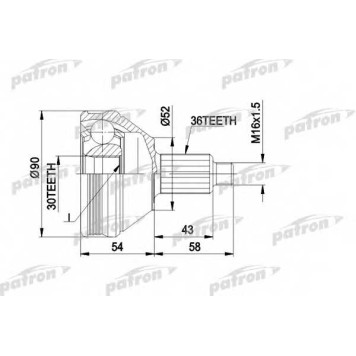 Шарнирный комплект приводного вала PATRON PCV1414