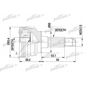 Шарнирный комплект приводного вала PATRON PCV1472