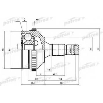 Шарнирный комплект приводного вала PATRON PCV1569