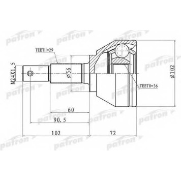 Шарнирный комплект приводного вала PATRON PCV1698