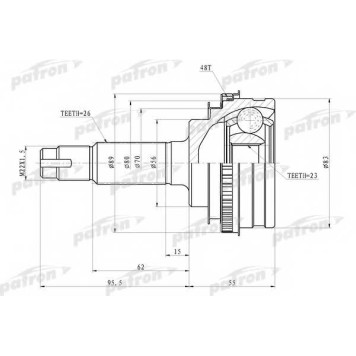 Шарнирный комплект приводного вала PATRON PCV4006