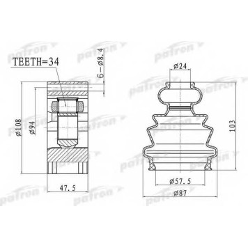 Шарнирный комплект приводного вала PATRON PCV4044