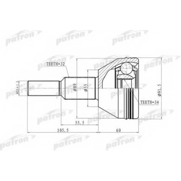 Шарнирный комплект приводного вала PATRON 87-6908 / PCV6908