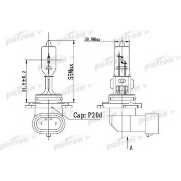 Лампа накаливания HB3 12В 60Вт PATRON PLHB3-12/60