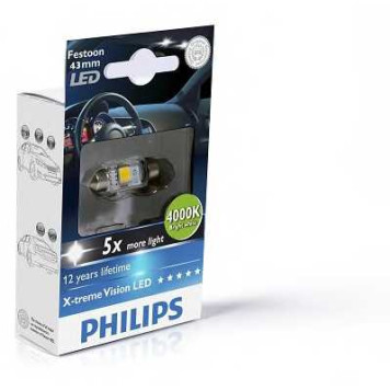 PHILIPS 129454000KX1 - лампа Fest10,5x43 12V 0,8W (серия X-tremeVision) LED 4000K