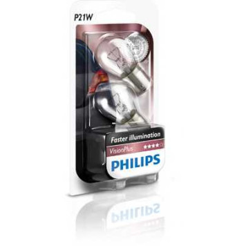 PHILIPS 12498VPB2 - лампы P21W 12V 21W BA15s (серия VisionPlus) (2шт. в блистере)-1