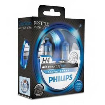 PHILIPS 12342CVPBS2 - лампы H4 12V 60/55W P43t-38 (серия ColorVision Blue) (2шт. в пластиковом боксе)-1