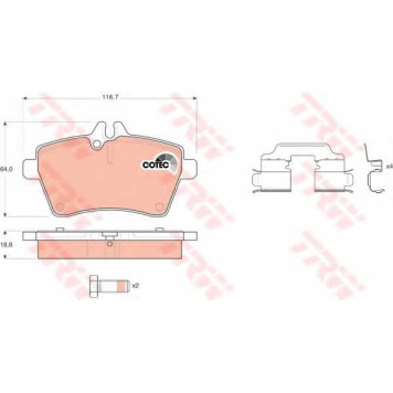 Колодки тормозные дисковые для MERCEDES A(W169) <b>TRW GDB1629 / 24077</b>