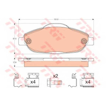Колодки тормозные дисковые для PEUGEOT 3008, 308(4A#,4C#) <b>TRW GDB1761 / 24660</b>
