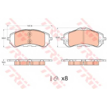 Колодки тормозные дисковые для PEUGEOT 308 <b>TRW GDB2044 / 25583</b>