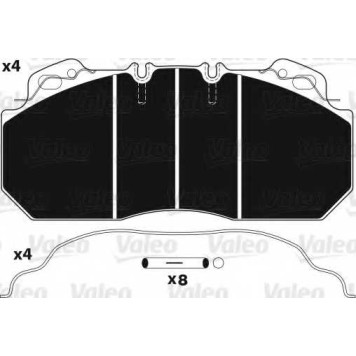 Колодки тормозные дисковые для VOLVO 8500, 8700, 9700, 9900, B 10, B 12 <b>VALEO 882225 / 29090</b>