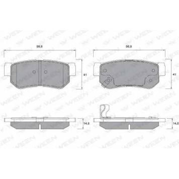 Колодки тормозные дисковые для HYUNDAI ELANTRA, GETZ, GRANDEUR, SANTA FE, SONATA, TUCSON, XG / KIA MAGENTIS, OPIRUS, SPORTAGE <b>WEEN 151-1133 / 23543</b>
