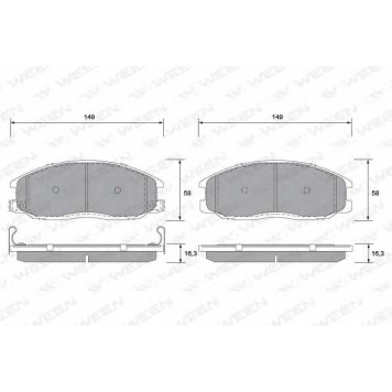 Колодки тормозные дисковые для DAEWOO REXTON / HYUNDAI H-1, HIGHWAY, PORTER, SANTA FE, TRAJET / SSANGYONG ACTYON SPORTS, ACTYON, KYRON, REXTON <b>WEEN 151-1168</b>