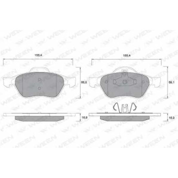 Колодки тормозные дисковые для RENAULT LAGUNA(BT0/1,DT0/1,KT0/1), TWINGO(CN0#), WIND(E4M#) <b>WEEN 151-1338 / 23215</b>