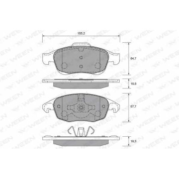Колодки тормозные дисковые передний для CITROEN BERLINGO(B9), C4(B7,UA#,UD#), DS4, DS5 / PEUGEOT 5008, PARTNER <b>WEEN 151-2629</b>