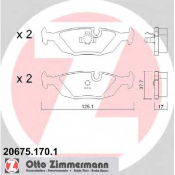 Колодки тормозные дисковые для BMW 3(E30), 5(E28), 6(E24), 7(E23), Z1 <b>ZIMMERMANN 20675.170.1 / 20675</b>