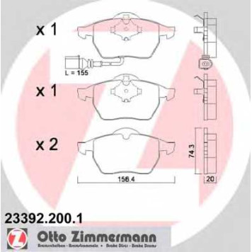 Колодки тормозные дисковые для AUDI A3, TT / SKODA OCTAVIA / VW BORA, GOLF, NEW BEETLE, POLO <b>ZIMMERMANN 23392.200.1 / 20676</b>
