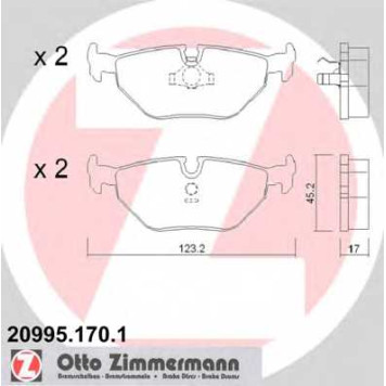 Колодки тормозные дисковые для BMW 3(E30,E36), 5(E34), 7(E32), Z3(E36) <b>ZIMMERMANN 20995.170.1 / 20995</b>