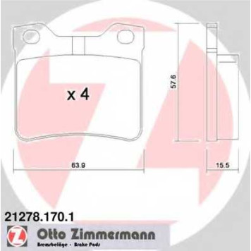 Колодки тормозные дисковые для PEUGEOT 406(8B,8C,8E/F), 607(9D,9U) <b>ZIMMERMANN 21278.170.1 / 21278</b>