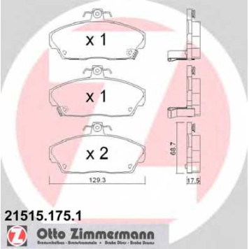 Колодки тормозные дисковые для HONDA CIVIC(EJ, EK, EM2, EP, ES, EU, EV, MA, MB, MC), CONCERTO(HW, HWW, MA) / VW CADDY(14) <b>ZIMMERMANN 21515.175.1 / 21515</b>
