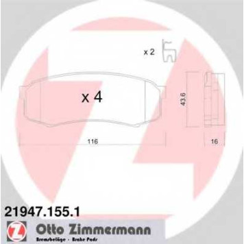 Колодки тормозные дисковые для LEXUS GX / MITSUBISHI PAJERO / TOYOTA LAND CRUISER 150, LAND CRUISER 90, LAND CRUISER <b>ZIMMERMANN 21947.155.1 / 21947</b>