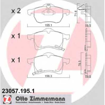 Колодки тормозные дисковые для OPEL ASTRA(F07#, F08#, F35#, F48#, F67, F69#, F70), ZAFIRA(F75#) <b>ZIMMERMANN 23057.195.1 / 23057</b>