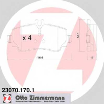 Колодки тормозные дисковые для MERCEDES A(W168) <b>ZIMMERMANN 23070.170.1 / 23070</b>
