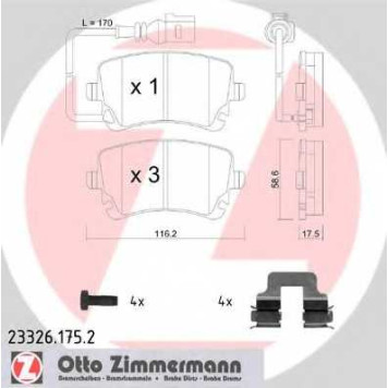 Колодки тормозные дисковые для VW MULTIVAN, TRANSPORTER <b>ZIMMERMANN 23326.175.2 / 23326</b>