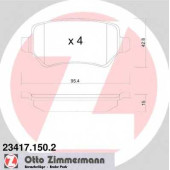 Колодки тормозные дисковые для OPEL ASTRA(L08, L35, L48, L67, L69, L70), COMBO, MERIVA, ZAFIRA(A05) <b>ZIMMERMANN 23417.150.2 / 23417</b>