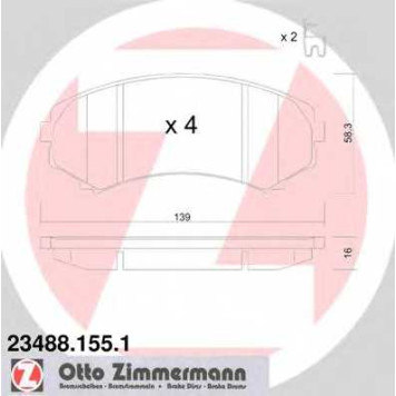 Колодки тормозные дисковые для MAZDA E-SERIE / MITSUBISHI GRANDIS, PAJERO, PROUDIA/DIGNITY <b>ZIMMERMANN 23488.155.1 / 23488</b>