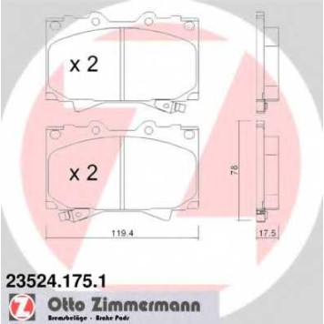 Колодки тормозные дисковые для TOYOTA LAND CRUISER 100(FZJ1#, UZJ1#), LAND CRUISER(BJ7#, HZJ7#, KZJ7#, LJ7#, PZJ7#, RJ7#) <b>ZIMMERMANN 23524.175.1 / 23524</b>