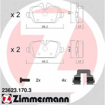 Колодки тормозные дисковые для BMW 1(E81,E87), 3(E90,E91) <b>ZIMMERMANN 23623.170.3 / 23623</b>