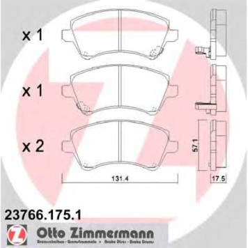 Колодки тормозные дисковые для TOYOTA COROLLA(#E12J#, #E12T#, CDE12#, NDE12#, ZDE12#, ZZE12#) <b>ZIMMERMANN 23766.175.1 / 23766</b>
