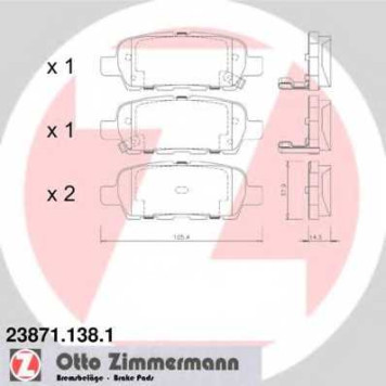 Колодки тормозные дисковые для INFINITI FX / NISSAN CUBE, JUKE, LEAF, MURANO, PULSAR, QASHQAI, TIIDA, X-TRAIL / RENAULT KOLEOS / SUZUKI GRAND VITARA, KIZASHI <b>ZIMMERMANN 23871.138.1 / 23814</b>