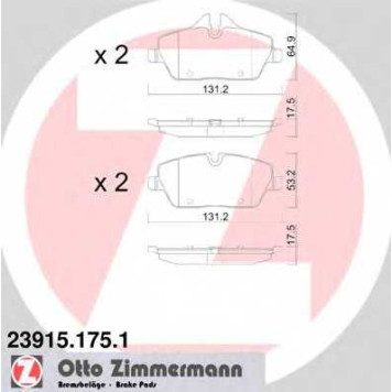 Колодки тормозные дисковые для BMW 1(E81,E82,E87,E88), 2(F45), i3(I01) / FORD FOCUS(DA#) <b>ZIMMERMANN 23915.175.1 / 23915</b>