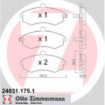 Колодки тормозные дисковые для HYUNDAI ELANTRA(XD), MATRIX(FC) / KIA CERATO(LD) <b>ZIMMERMANN 24031.175.1 / 24031</b>