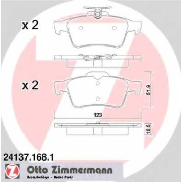 Колодки тормозные дисковые для CITROEN C5, EVASION / FORD C-MAX, FOCUS, TOURNEO CONNECT, TRANSIT CONNECT / MAZDA 3, 5 / OPEL GT, SIGNUM, VECTRA / RENAULT LAGUNA / SAAB 9-3, 9-3X / VOLVO C30, C70, S40, V40, V50 <b>ZIMMERMANN 24137.168.1 / 24137</b>